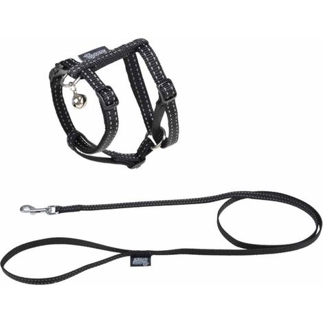 Harnais & Laisse pour Chat "Réfléchissant" 120cm Noir (1/2)