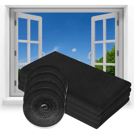 Fliegengitter Fenster 4 Stück zuschneidbar mit Klettband, Insektenschutz 130x150cm Schwarz (1/5)