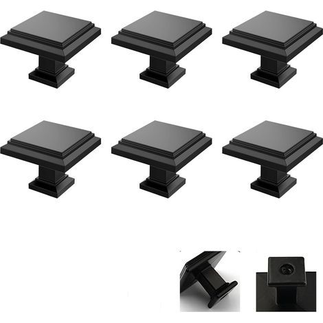 Lot de 6 boutons d'armoire,Convient pour armoires de cuisine, armoire, tiroirs, poignées de refroidisseur à vin(Noir , Forme carrée) (1/5)