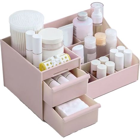 Boîte de rangement cosmétique élégante et multifonctionnelle, organisateur de maquillage de comptoir avec tiroirs, idéale pour l'école, le bureau et les fournitures artistiques (taille M, rose).