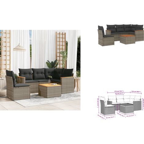 Salon de jardin 6 pcs avec coussins gris résine tressée - Ensemble Salon De Jardin - Meuble Extérieur - Résine Tressée - Rotin Synthétique - Mobilier De Jardin (1/3)