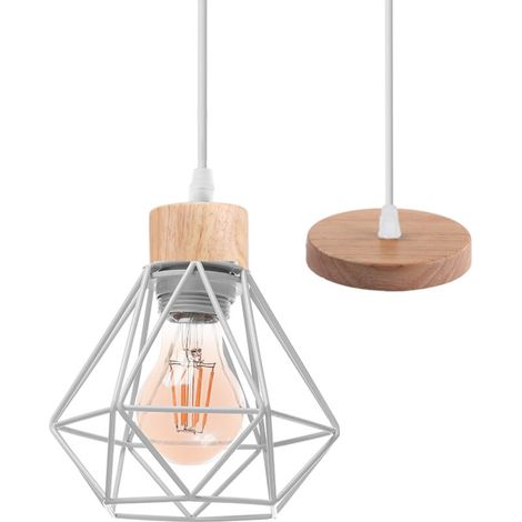 Vintage-Industrie-Pendelleuchte, Retro-Deckenleuchte im Diamantkäfig-Design mit E27-Fassung für Wohnzimmer, Schlafzimmer, Küche, Restaurant, E27, Weiß