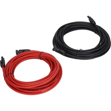 Lot de 2 câbles d'extension pour panneaux solaires, section 6 mm² (10 AWG), tension nominale 1000 V CC, rouge et noir, longueur 10 m / 32,8 pi (1/5)