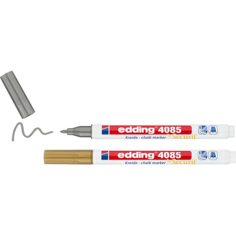 Edding - Set de 2 Marqueurs craie liquide E4085 or et argent - effaçable sur surfaces lisses – écriture fine