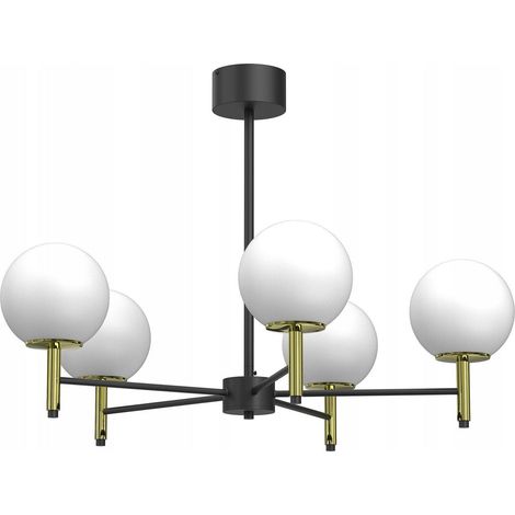 Suspension Awinion noir/or 5 globes blancs 6xE27 Luminex