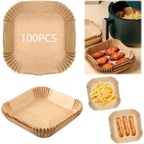 100 Stück Backpapier für Heißluftfritteusen, 18x18 cm quadratisches Backpapier für Heißluftfritteusen (1/5)