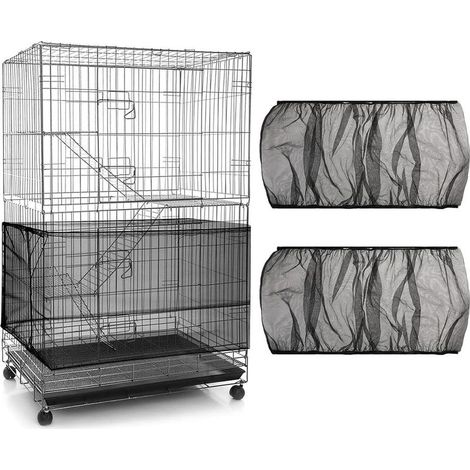 2 Pièces Couverture de Cage à Oiseaux, Housse de Protection en Maille, Ajustable Attrape Graine, Filet de Perroquet en Maille de Nylon, Couvre Jupe Guard pour Cage Rondes Carré, noir (1/5)