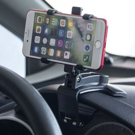 Support Téléphone Voiture - Rotation 360° - Pour Smartphones 3,5 À 7 Pouces - Fixation Tableau De Bord - Noir - 1 Pièce (1/3)