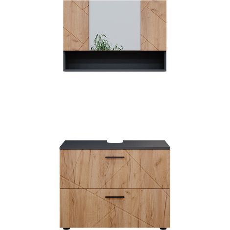 Conjunto de muebles de baño Irma, Oro power roble/antracita, 2 partes, armario bajo 80 cm, Vicco