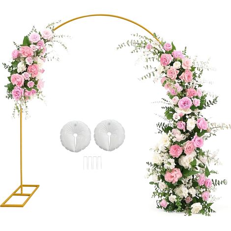 Arche de Mariage en Métal, Support de Toile de Fond, 2,2 m, Cadre d'arche de Mariage Doré pour Fête d'anniversaire, Cérémonie de Mariage, Enterrement de Vie de Jeune Fille (1/5)