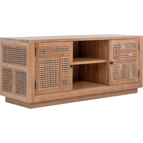 Meuble tv bois teck et rotin 120cm COLONIAL - 120x40x50 cm - Kayu Meuble (1/5)