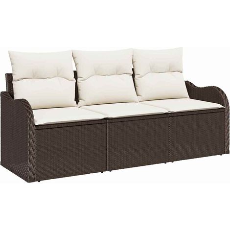 Garden Sofa Set with Storage 3 pcs Brown Poly rattan vidaXL