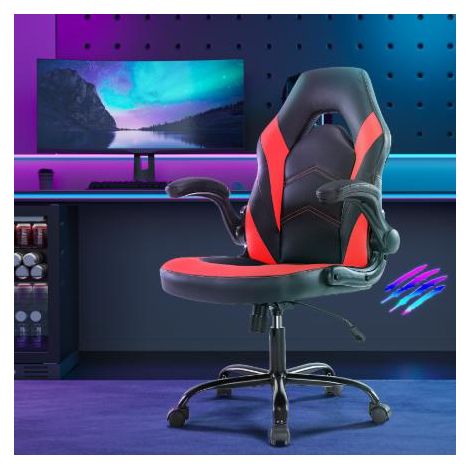 Chaise de bureau ergonomique en cuir synthétique, pivotante rouge (1/5)
