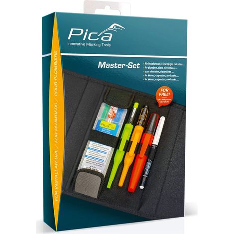 Set d'outils Pica Master pour installateurs – 1 crayon Pica Dry – 1 marqueur permanent noir – 1 marqueur multi-usages rouge – 55020