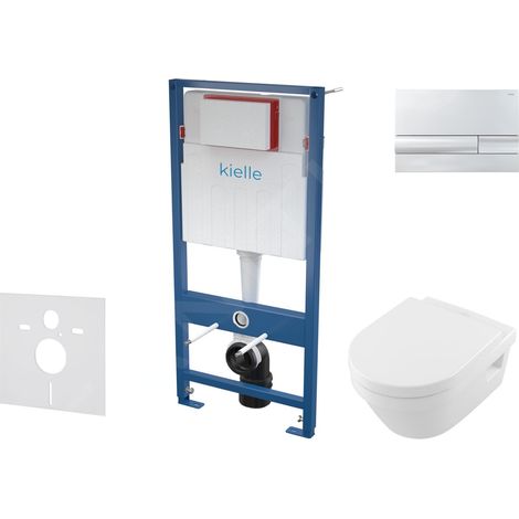 kielle Genesis - Set de bâti-support, cuvette Architectura et abattant softclose, CeramicPlus, plaque de déclenchement Gemini I, chrome brillant SANI11AK1101
