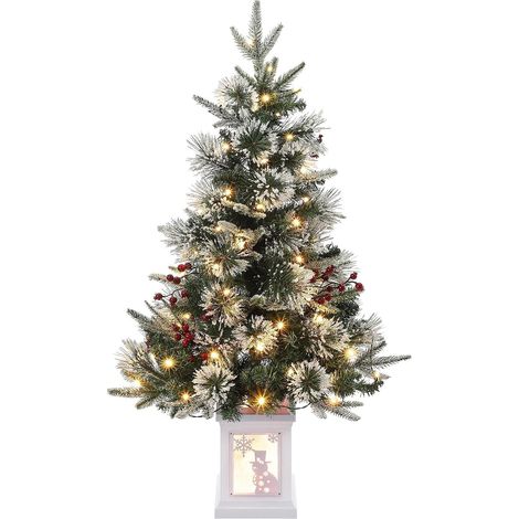 Mini Weihnachtsbaum 90 cm mit LED-Beleuchtung, schneebeflockt, weiße Basis, 8 Modi, PVC-Tannenbaum für Tisch & Geschäft (1/5)