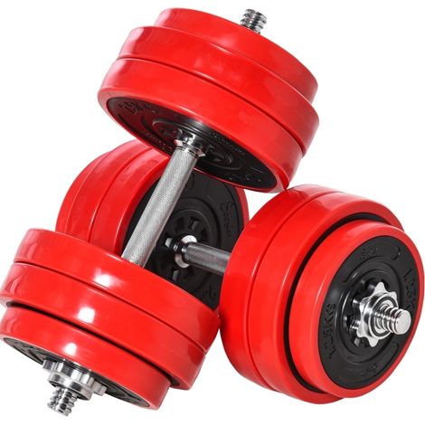 Set pesi regolabile 2 in 1 manubri e bilanciere 30 kg in ferro e PP rosso nero MODENUIT (1/3)
