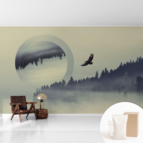 Tapete Vliestapete mit Kleber - abwaschbar - Arbeitszimmer - Esszimmer- Top Qualität Waldlandschaft 416x254 cm (1/5)