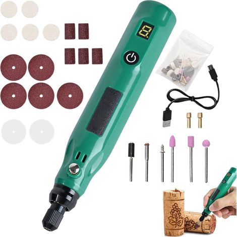 Graveur sans fil – Outil rotatif fil, outil à chargement USB, mini perceuse portable avec plusieurs modes de vitesse, outils d'artisanat d'art polyvalents Ponçage Polissage Coupe Meulag - (1/5)