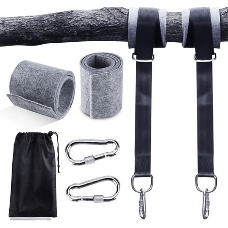 Hamac sangles, 2 Set Sangle Balancoire Suspendu 2x150CM Ultra Résistant avec D-Ring et Coussin Plus épais, Deux Crochets Mousquetons Charge Max 500KG pour Hamac et Balancoire de Jardin