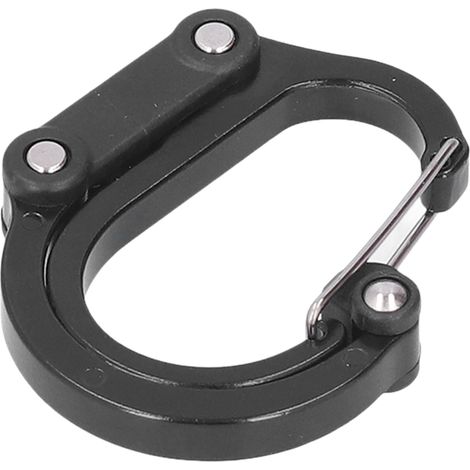 Mousqueton en D multifonction portable en alliage d'aluminium, avec crochet et clip de fixation pour le camping, les pique-niques et la randonnée (noir) (1/5)