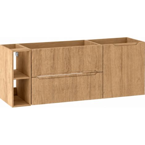 Ensemble de meubles de salle de bains avec étagère L.140 cm effet chêne Hikora façade rainurée NOVO Furnidea (1/5)