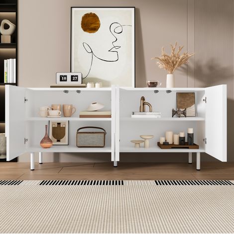Madia 160x38.5x70 cm bianca in MDF e truciolare con design geometrico e cerniere silenziose (1/5)