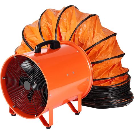 Ventilateur axial portable 40,6 cm, 2 vitesses, 5175 CFM, avec gaine flexible de 10 m, pour sous-sols, ateliers, entrepôts, orange. (1/5)