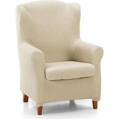 Housse de Fauteuil à Oreilles Duplex matelassée et Ultra-ajustée Housse de Fauteuil à Oreilles Duplex Extensible, Couleur Ivoire fabriquée en Espagne (1/5)