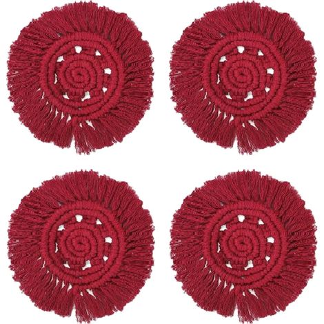 Posavasos de Algodón Trenzado, Diseño Circular Hueco, Adecuado para Varios Vasos, Colores Variados (1/5)