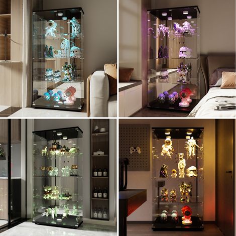 Pergar – Vitrine en verre trempé 4 étagères – Éclairage d'ambiance réglable – Poignée métallique – Serrure de sécurité – Dimensions 80.5x36.5x164 cm — vue 2
