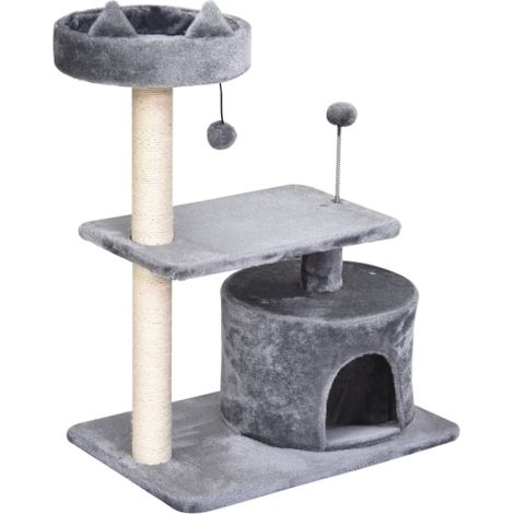 Indoor Cat Tree with Scratching Post and Climbing Tower, Grey Kitty Activity Center Condo with Jumping Platforms 60x40x81 cm (1/5)