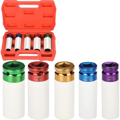 Douilles pour visseuse à percussion / jeu de douilles - Entraînement intérieur pour changement de pneus (15/17/19/21/22 mm) (1/5)