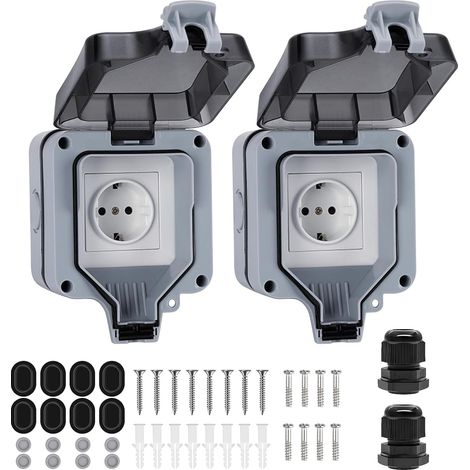 Lot de 2 prises extérieures étanches IP66 - Pour pièces humides (1/5)