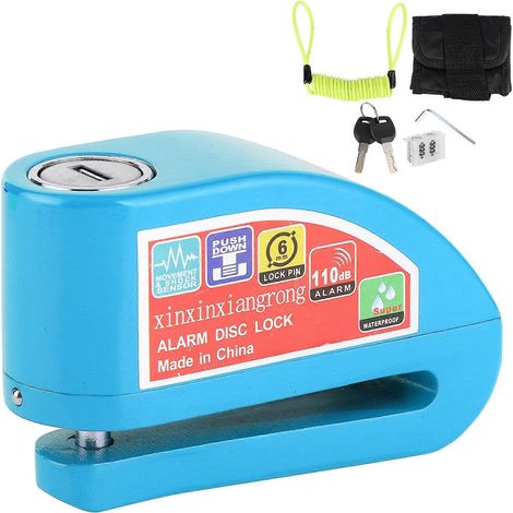 Kit antivol de frein à disque étanche avec alarme de sécurité 110 dB pour moto et vélo (bleu)-AquaForge (1/4)