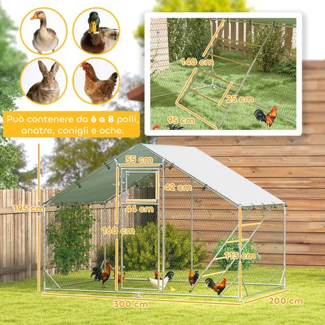 Poulailler de 6 m² pour 6 à 8 poules (avec toit étanche, mangeoires et perchoirs), 3 x 2 x 1,9 m, argent (1/5)