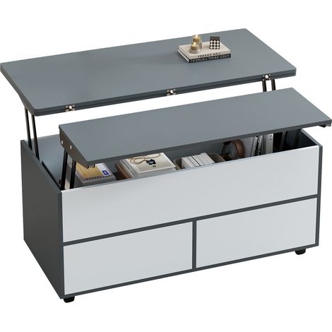 ELVMI Couchtisch höhenverstellbar mit 1 Tür, 1 Schublade, 2 Fächern, Hubplatte und Rollen für Wohnzimmer aus Holz 100×98×65 cm (1/5)