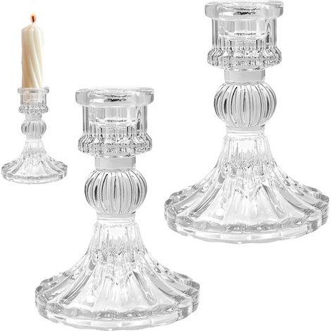 Candelabro de cristal con diseño de diamante,Juego de 2 portavelas transparentes,7,8 x 7,8 x 10,3 cm,Soporte de lujo para velas (1/5)