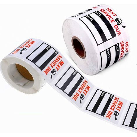 Ölwechsel-Erinnerungsaufkleber – 300 Stück – 5 x 5 cm – Abnehmbare, rückstandsfreie Vinylfolie – Mit Perforationslinien – Druckbare Felder für Datum und Kilometerstand – Schwarz (1/5)