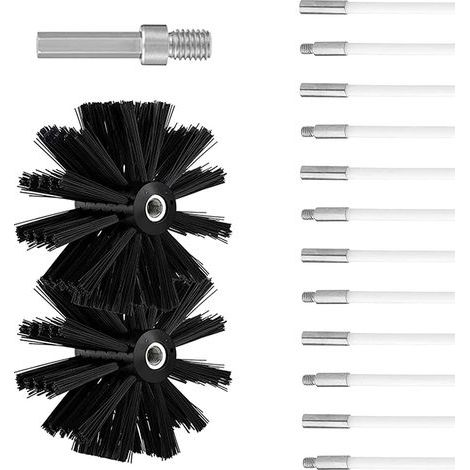 Kit de cepillos para limpieza de chimeneas, diámetro 150 mm, kit de herramientas para limpieza de chimeneas que incluye 12 varillas flexibles de 410 mm y 2 cabezales de cepillo de 150 mm de diámetro p (1/5)
