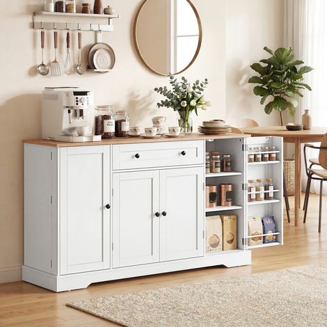 Buffet cuisine. meuble de rangement avec tiroir. 4 portes. étagères réglables et 6 racks de porte. 138x40x83.5cm. blanc