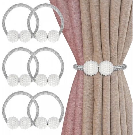 Embrasses de rideaux magnétiques avec perles, 6 pièces, décoration pour bureau, maison, hôtel (gris) (1/5)