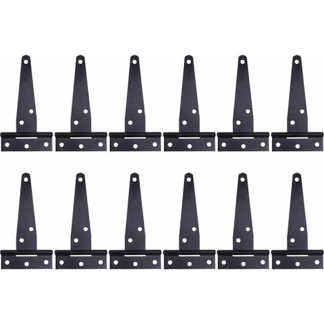 12 Pcs 4 Pounces Charnières en T laquées Noires. Charnière en T Robuste. Charnières de Portes en Bois. Métalliques Fer Antirouille Charnières de Porte avec Vis pour Portes de Grange. 100 mm (1/4)