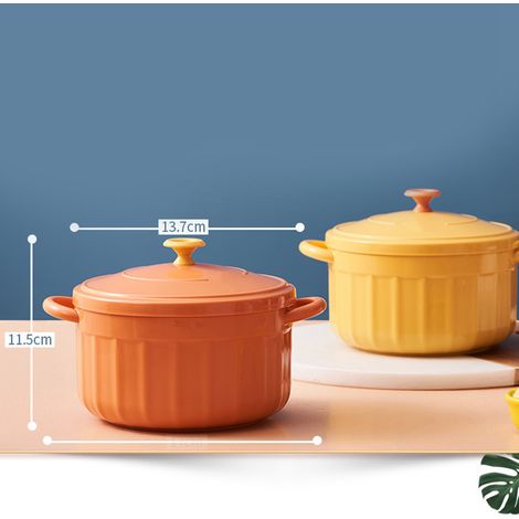 Nudelschüssel mit Deckel, binaurale Nudelschüssel, abgedeckte Schüssel für Zuhause, Studentenwohnheim oder andere Unterkünfte, große Größe, orange. (1/5)