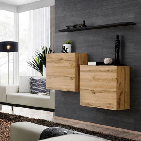 Lot de 2 Blocs & Étagère "Switch SBI" 130cm Naturel & Noir (1/3)