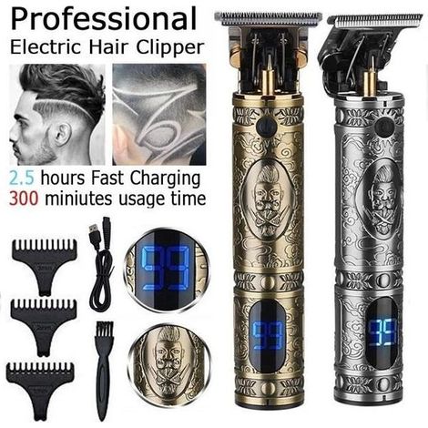 Tondeuse à cheveux Letouch - écran LCD - rechargeable sans fil - lame en T - pour hommes - couleur or (1/4)