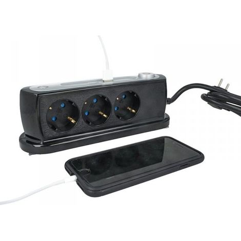 Multipresa Ciabatta da Tavolo 3 Prese Schuko 16A 2P e 2 Porte USB 5V 2,4A Con Interruttore Colore Nero SKU-8817 (1/8)