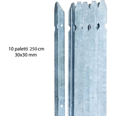 10 Paletti per Recinzione a T 250 cm 30x30 in Ferro Zincato Pali Metallo