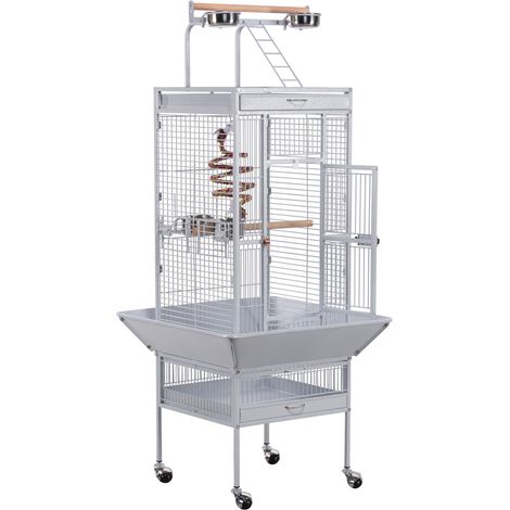 Homevive Jaula para Pájaros Jaulas Grandes para Canarios Loros Jaula Metal Grande 64 x 64 x 157 cm Blanco