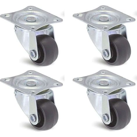 Set di 4 ruote piroettanti, diametro 25 mm – portata 10 kg per ruota – base universale in metallo – Per mobili, carrelli e contenitori (1/2)